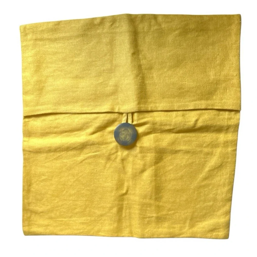 Pottery Barn Big Button Textured Linen Pillow Cover Yellow Minimalist 18” READ